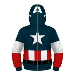 Kids Captain America Zip Up Long Sleeve Hoodies