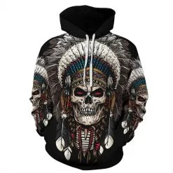 3D Print Tribal Style Native American Skull Pattern Hoodie
